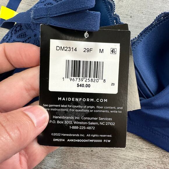 NWT Maidenform Soft Support Wireless Bra Blue Lace Overlay Med - Picture 5 of 6